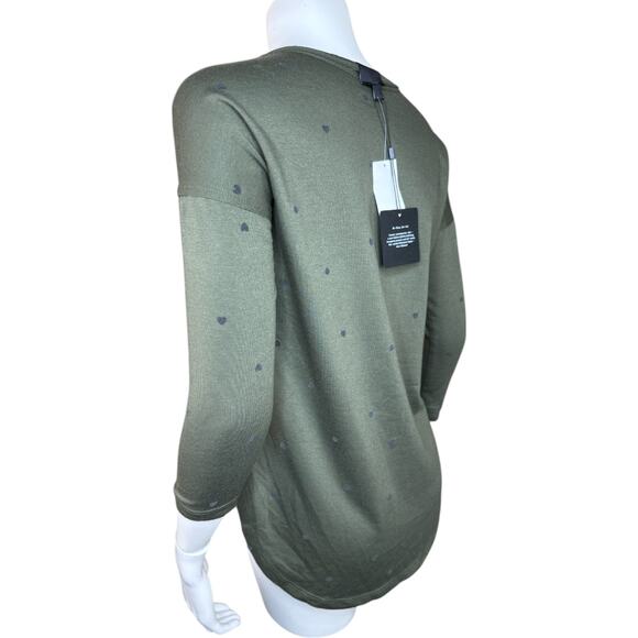 BoBeau Women's 3/4 Sleeve Top XS Heather Olive Green Polka Dot Soft Stretchy - Picture 5 of 12